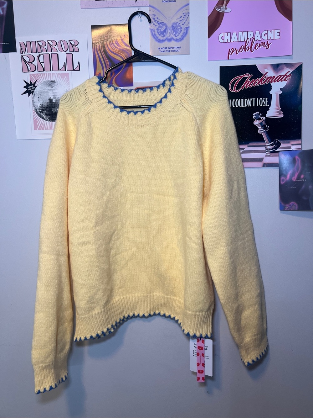 Cider Butter Yellow Crewneck Sweater with Blue Trim